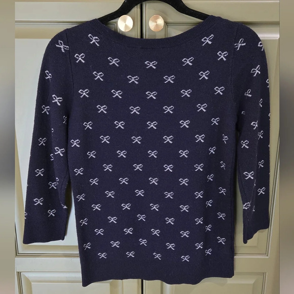 Ann Taylor navy blue 3/4 sleeve bow sweater - Picture 2 of 5